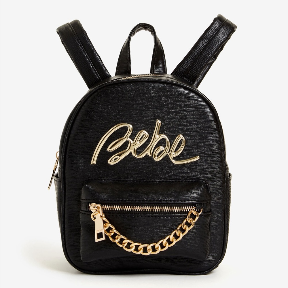 NWT NIP Bebe Gianna Black Mini Backpack Gold Accents